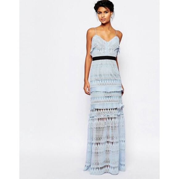 $675 Self-Portrait Blue Teardrop Guipure Lace Maxi Dress - US 8 / UK 12 - Picture 1 of 11